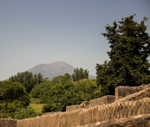 pompeii outskirts with mount vesuvius
